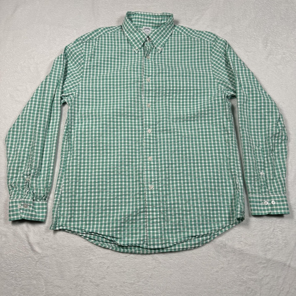 Brooks Brothers Regent Shirt Mens Large Green Check Long Sleeve Button Front - Picture 2 of 9